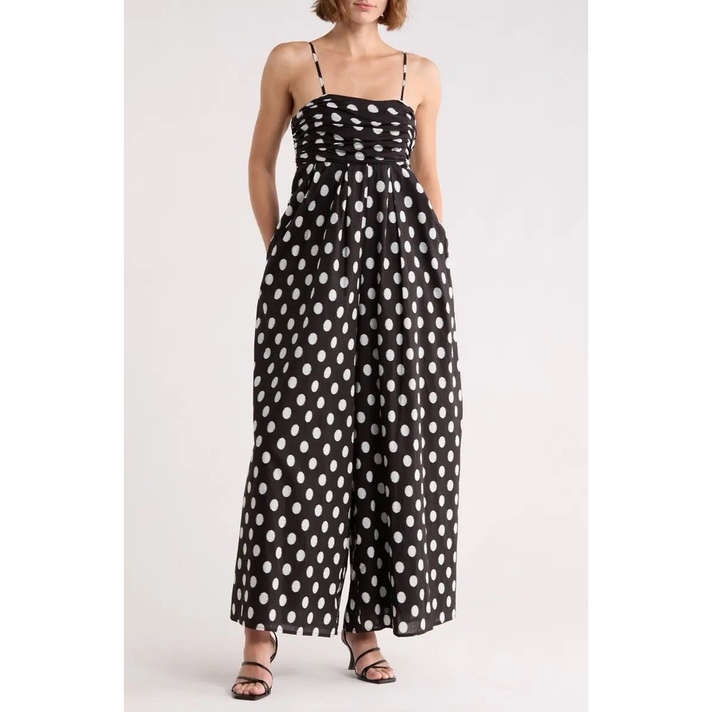 Anthropologie Hutch‎ Ottie Wide Leg Jumpsuit Ruched Polka Dot Retro Chic XS